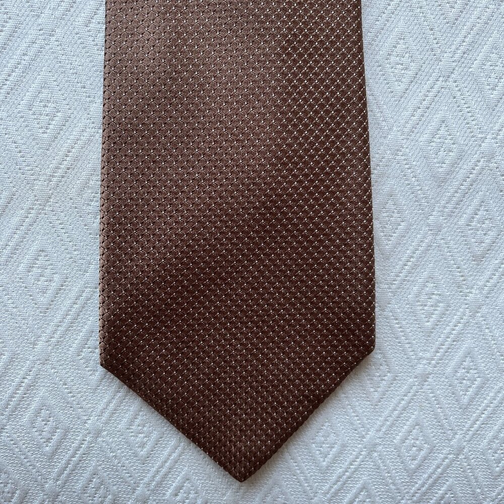 Kiton Napoli silk tie brown silver pin dot Made in Italy